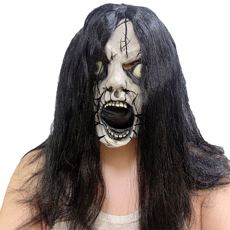 Zombie Mask Scary Scream Female Ghost Mask with Long Hair Devil Horror Latex Full Head Mask Halloween Cosplay Costume Props for Adults - Image 1