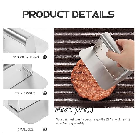 GLOWICK Burger Press Stainless Steel Burger Smasher with Heat Resistant Handle Ideal for Smashed Burgers Sandwiches Panini Bacon Press 1 pcs - Image 4