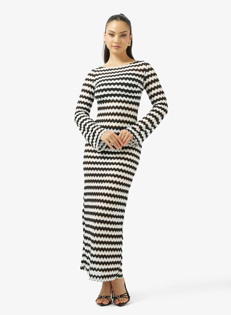 جينجر فستان ضيق بنقشة شيفرون أحادي اللون - Image 1