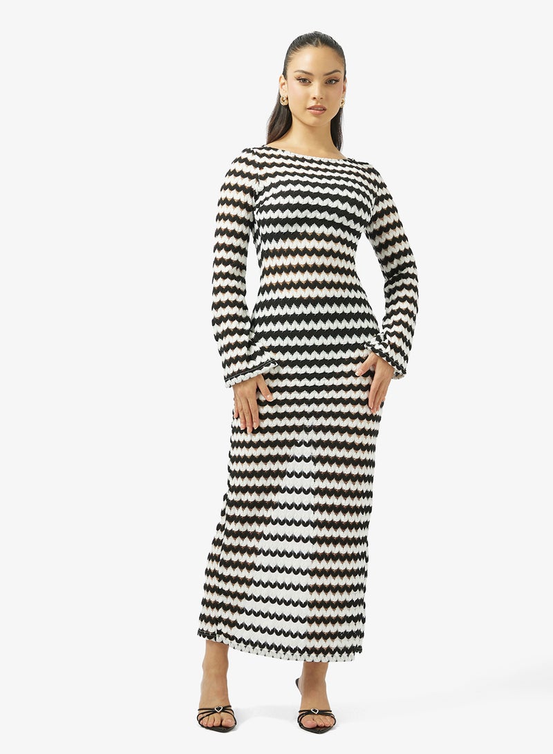 جينجر فستان ضيق بنقشة شيفرون أحادي اللون - Image 4