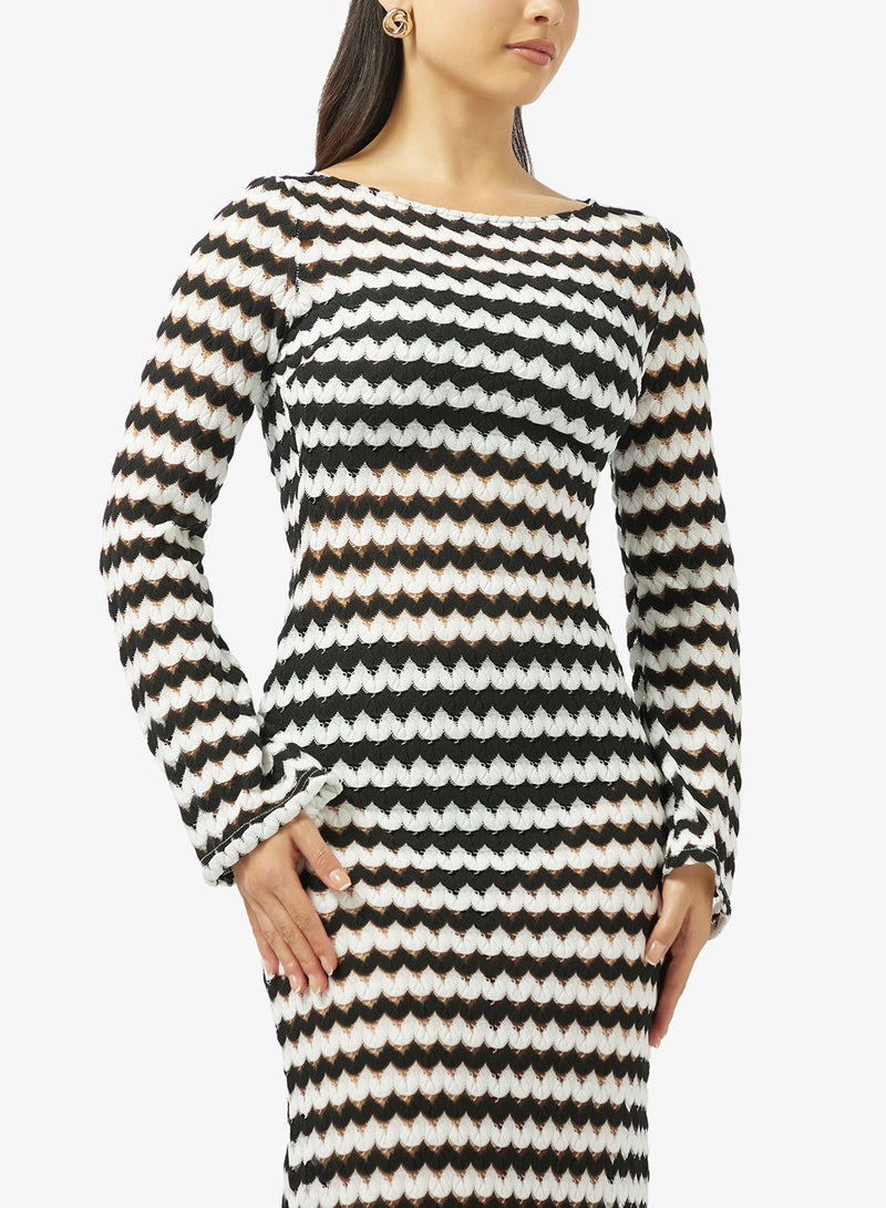 جينجر فستان ضيق بنقشة شيفرون أحادي اللون - Image 3