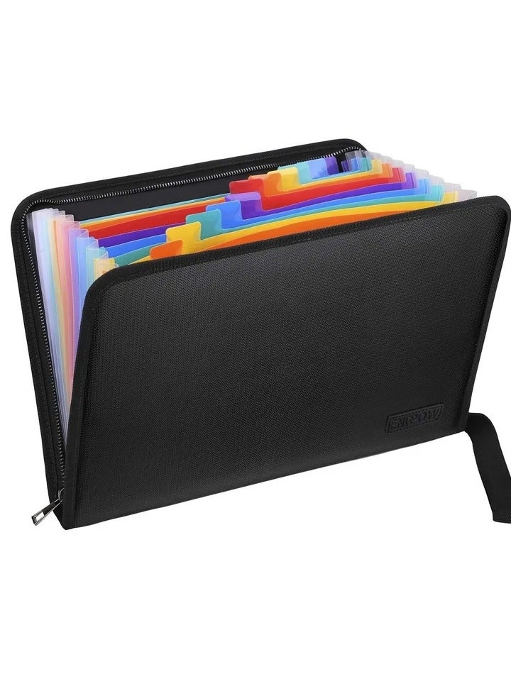 Generic 13 Pocket Expanding File Folder Document Organizer A4 Size Accordian File Folder Organizer Accordion Folder with Color Labels Zipper Closure Non-ltchy Silicone Coated Portable Filing Pouch - Image 1
