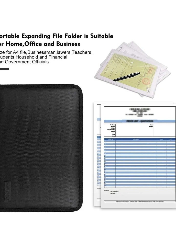 Generic 13 Pocket Expanding File Folder Document Organizer A4 Size Accordian File Folder Organizer Accordion Folder with Color Labels Zipper Closure Non-ltchy Silicone Coated Portable Filing Pouch - Image 3