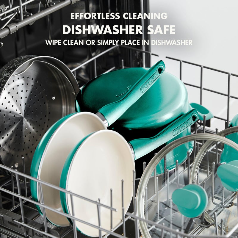 GreenPan Rio Healthy Ceramic Nonstick 8" Frying Pan Skillet and Silicone Spatula Set, Soft Grip Handle, Breaktfast Meal Set, PFAS-Free, Dishwasher Safe, Oven Safe, Turquoise - Image 4