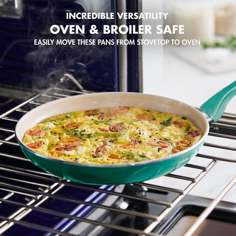 GreenPan Rio Healthy Ceramic Nonstick 8" Frying Pan Skillet and Silicone Spatula Set, Soft Grip Handle, Breaktfast Meal Set, PFAS-Free, Dishwasher Safe, Oven Safe, Turquoise - Image 3