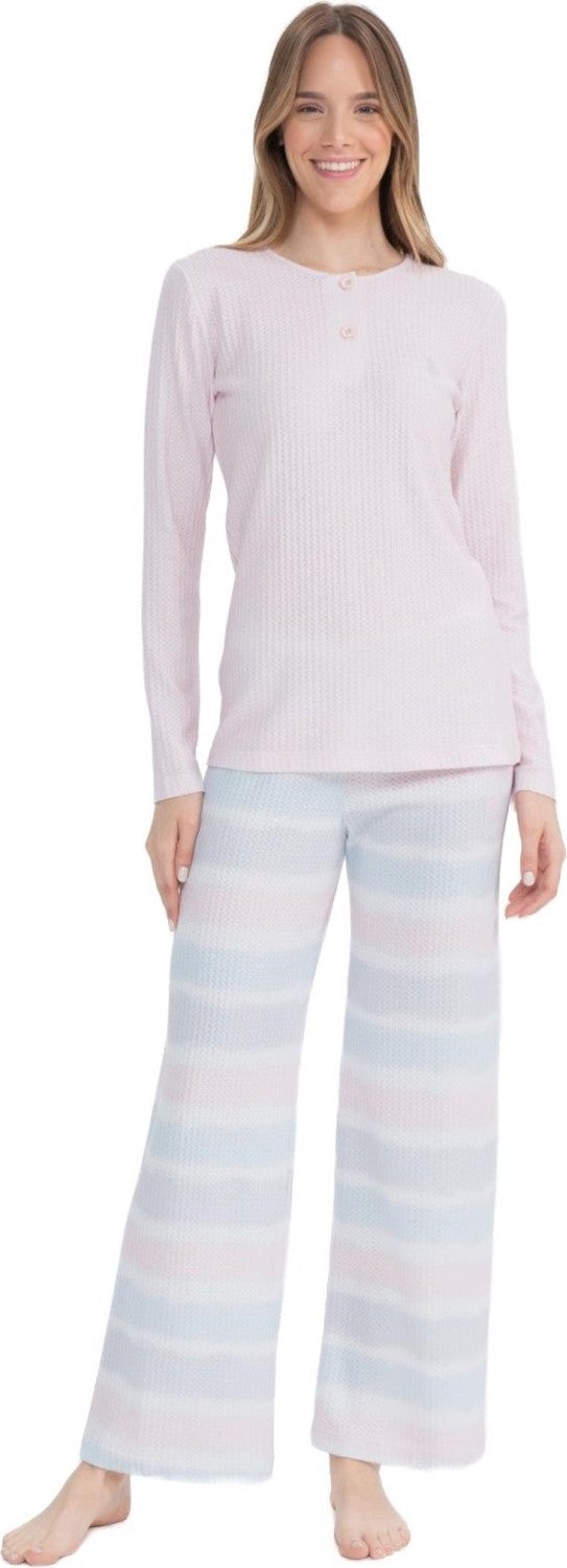 U.S. Polo Assn. 17096 Women's Pink Long Sleeve Plaid Pajama Set - Image 1