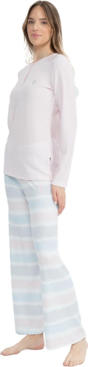 U.S. Polo Assn. 17096 Women's Pink Long Sleeve Plaid Pajama Set - Image 3