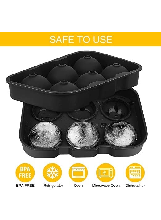 CLOUDTAB - CLOUDTAB Silicon 6 Round Ice Ball Cube Mold Tray with lid Reusable Ice Ball Mold Tray Whiskey Cocktails Bourbon for Mojitos or Frozen Lemonade etc use Ice Ball Maker Pack of 2 Multicolor - Image 1