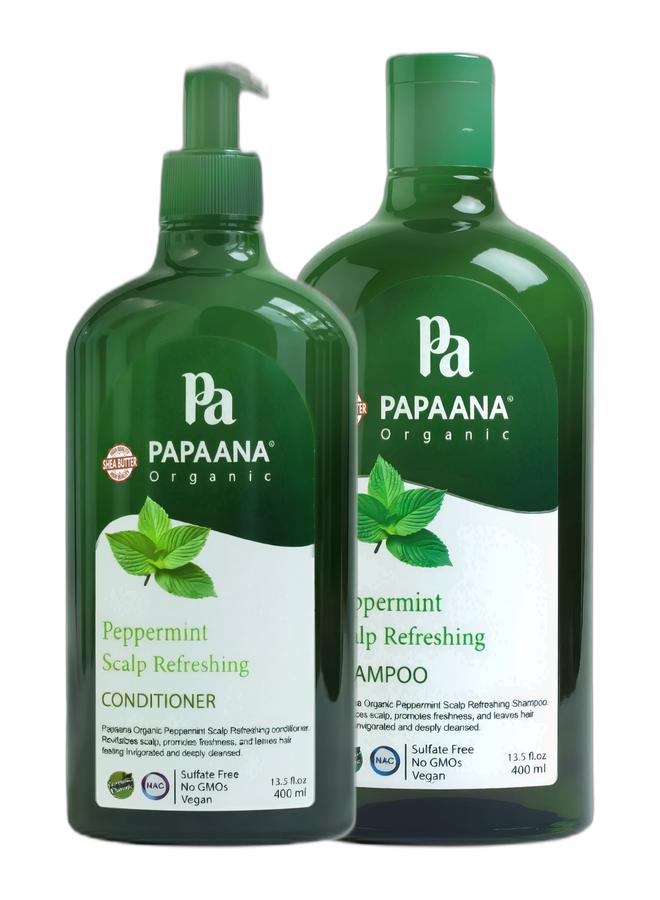 Papaana Organic Peppermint Scalp Refreshing Conditioner with Shea Butter – 400ml, Refreshing & Soothing Treatment for Healthy Scalp with Shea Butter & Peppermint Scalp Refreshing Shampoo with Shea Butter – 400ml, Refreshing & Soothing Treatment for Healthy Scalp with Shea ButterBundle - Image 1