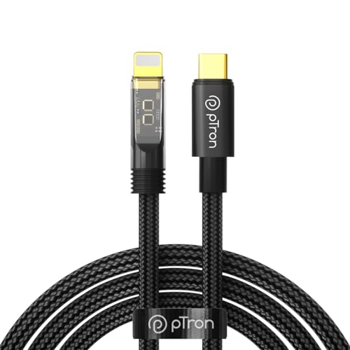 pTron Solero 30W Type-C to 8 Pin iOS Device Fast Charging Cable, Compatible with Iphone 14, 14 Pro, 14 Pro Max, 14 Plus, 13, 13 Pro, 13 Pro Max, 13 Mini,12,12 Pro, Unbreakable Nylon Braid (1M, Black) - Image 1