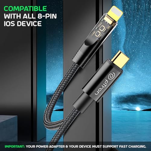 pTron Solero 30W Type-C to 8 Pin iOS Device Fast Charging Cable, Compatible with Iphone 14, 14 Pro, 14 Pro Max, 14 Plus, 13, 13 Pro, 13 Pro Max, 13 Mini,12,12 Pro, Unbreakable Nylon Braid (1M, Black) - Image 3
