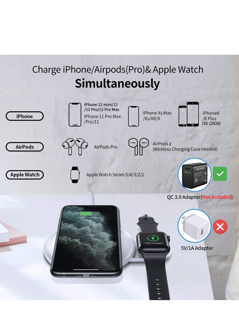SYOSI - Wireless Charger 2 in 1 Dual Wireless Charging Pad for Apple Watch SE/6/5/4/3/Pro iPhone 12 Mini/12/12 Pro/12 Pro Max/11/SE/X/XR/XS/XS Max/8 Plus (No Adapter) - Image 1