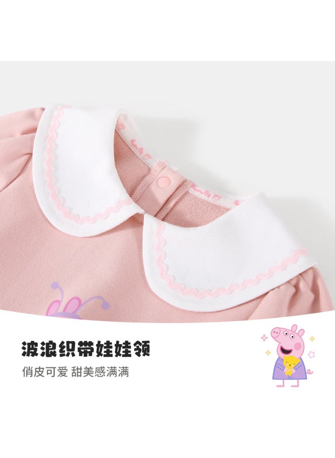 peppa Pig Spring Girls' Soft & Comfortable Dress With Adorable Turn-down Collar Mid-length Dress - Image 4