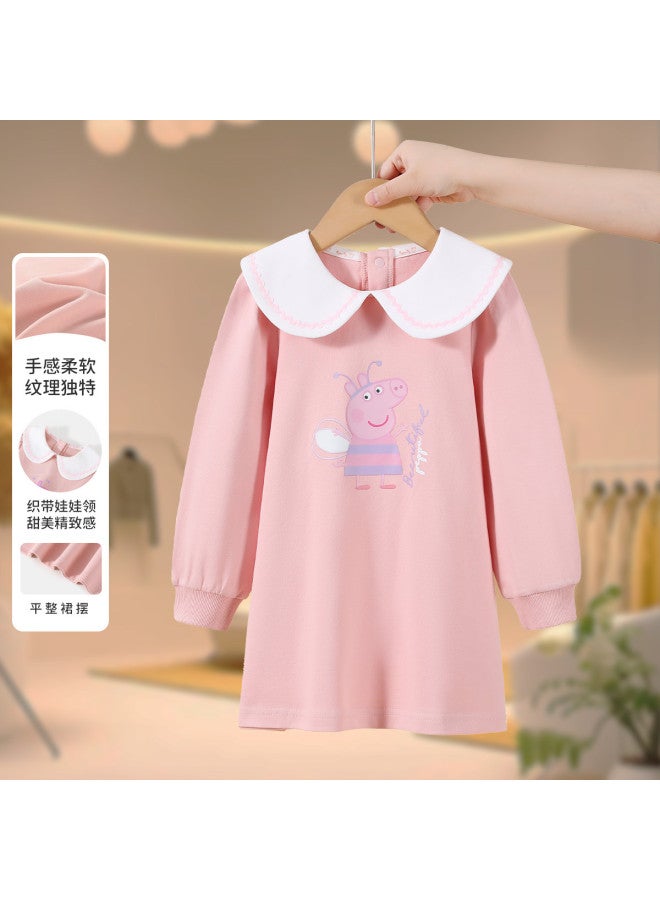 peppa Pig Spring Girls' Soft & Comfortable Dress With Adorable Turn-down Collar Mid-length Dress - Image 2