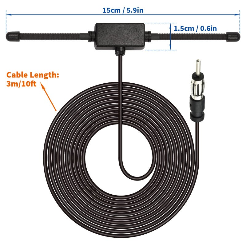 Bingfu Universal Car Stereo AM FM Dipole Antenna,Hidden Adhesive Mount AM FM Radio Antenna for Vehicle Car Truck SUV Radio Stereo Head Unit Receiver Tuner,10 feet Cable DIN Plug Connector - Image 2
