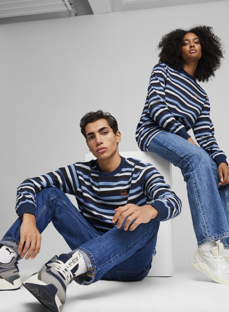 PUMA DOWNTOWN 180 Mens Blue Striped T-shirt - Image 1