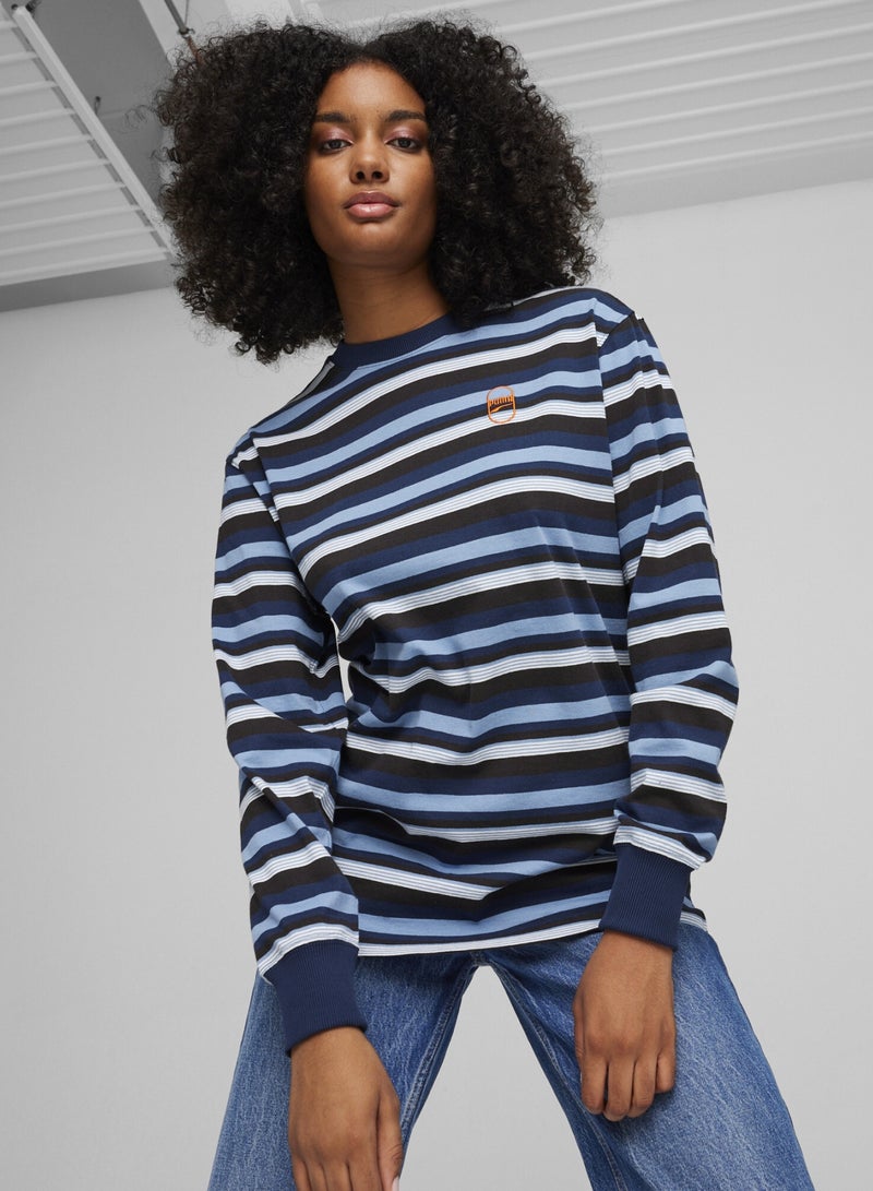 PUMA DOWNTOWN 180 Mens Blue Striped T-shirt - Image 2