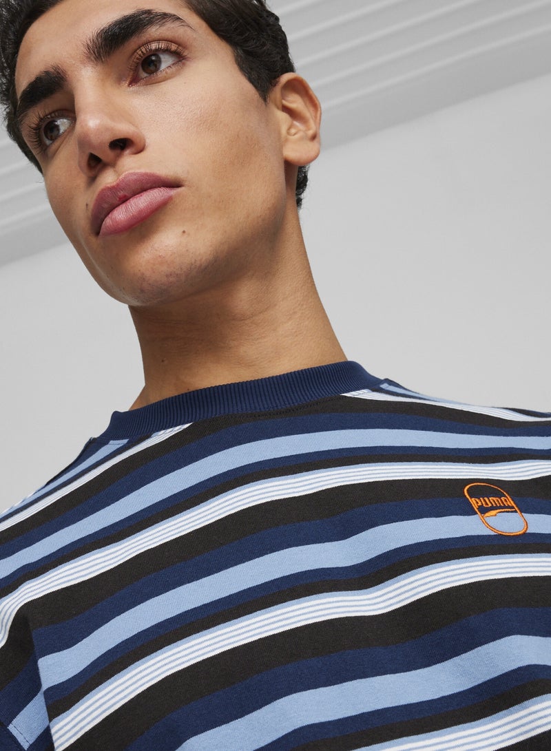 PUMA DOWNTOWN 180 Mens Blue Striped T-shirt - Image 4