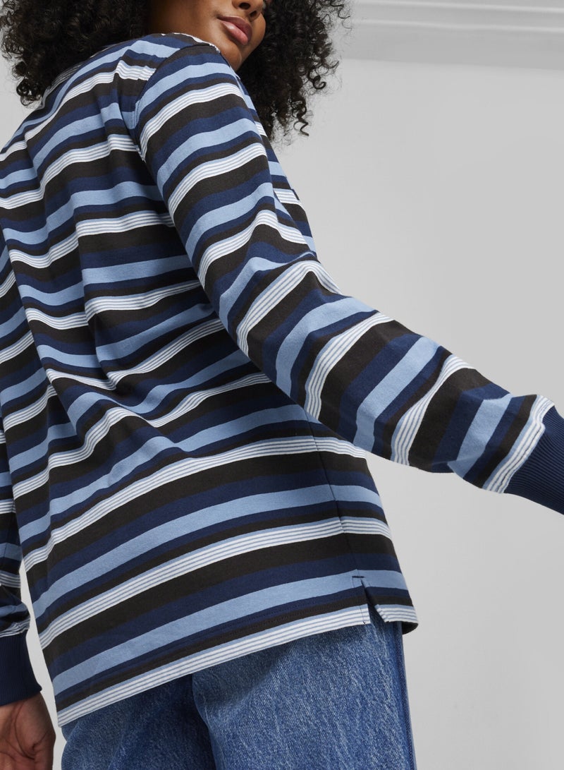 PUMA DOWNTOWN 180 Mens Blue Striped T-shirt - Image 3