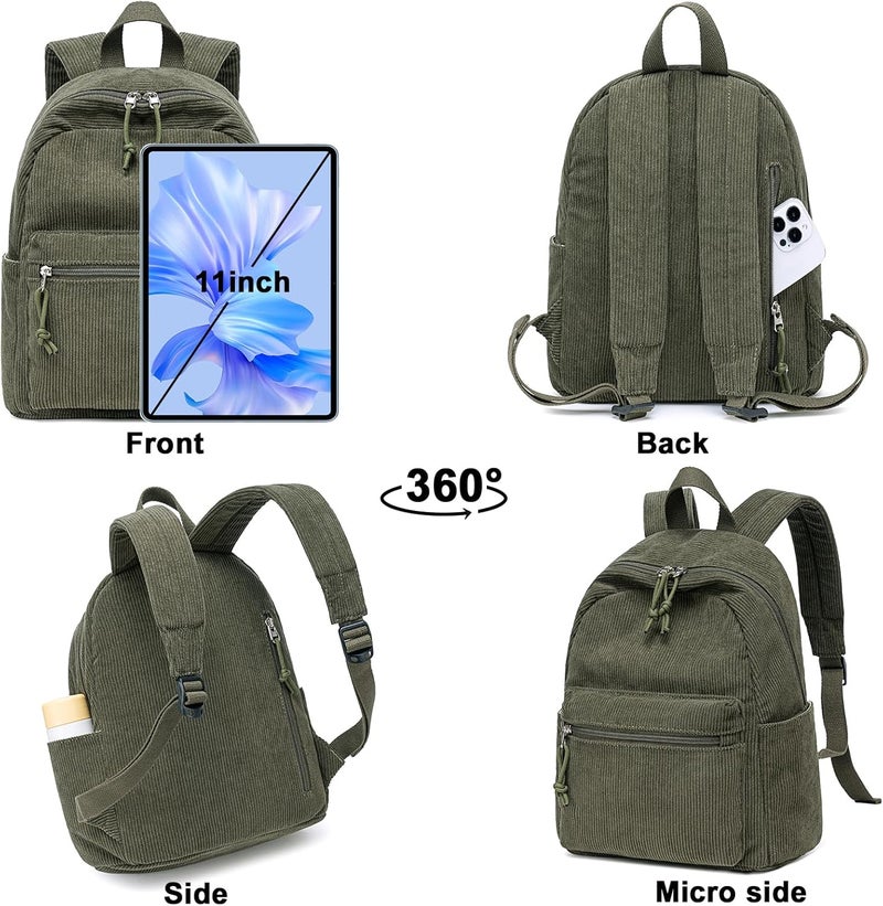 BLUBOON Girls Mini Backpack Women Small Backpack Purse Teens Cute Casual School Bookbag(Corduroy Army Green) - Image 5