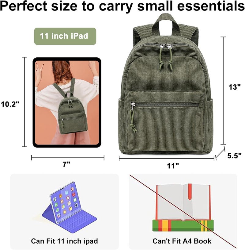 BLUBOON Girls Mini Backpack Women Small Backpack Purse Teens Cute Casual School Bookbag(Corduroy Army Green) - Image 2