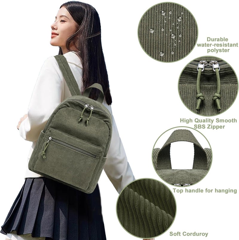 BLUBOON Girls Mini Backpack Women Small Backpack Purse Teens Cute Casual School Bookbag(Corduroy Army Green) - Image 3