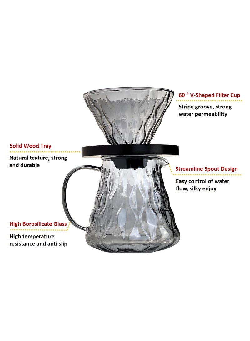 بريتيل ماكينة صنع القهوة بروتيل بور أوفر، 500 مل من الزجاج الزجاجي صب فوق قطارة القهوة مع قاعدة خشبية، مجموعة صانع القهوة بالتنقيط للمنزل أو المكتب - Image 3