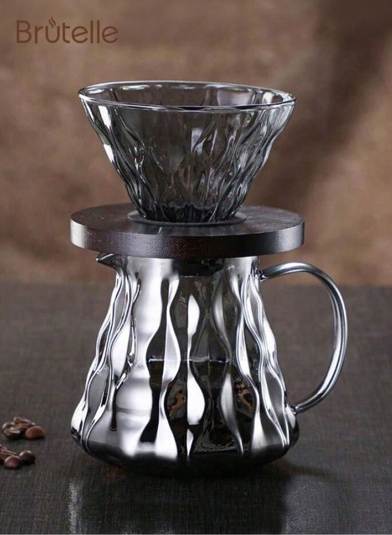 بريتيل ماكينة صنع القهوة بروتيل بور أوفر، 500 مل من الزجاج الزجاجي صب فوق قطارة القهوة مع قاعدة خشبية، مجموعة صانع القهوة بالتنقيط للمنزل أو المكتب - Image 1