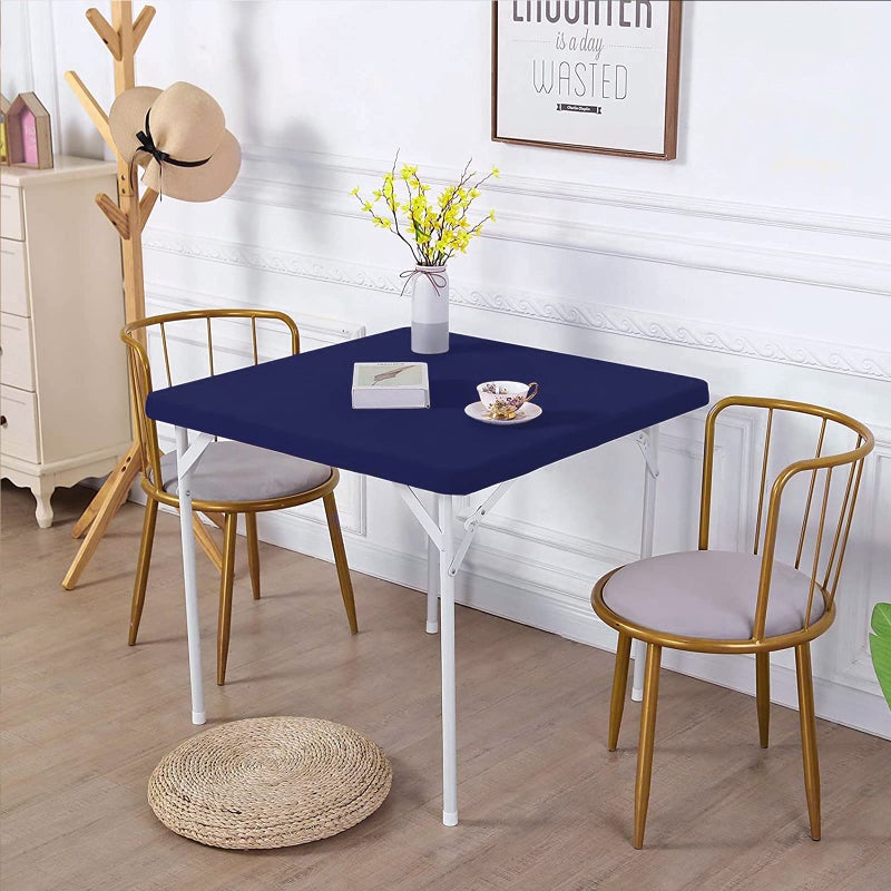JISEN Cocktail Square Table Top Cover Spandex Fitted Stretchable Tablecloth Topper Cap 34x34 Inch ENavy