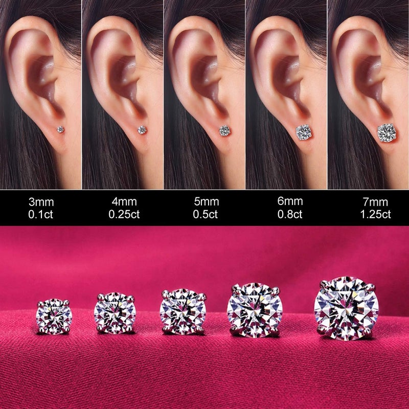 Kainier Women's 14K Gold Plated CZ Stud Earrings Simulated Diamond Round Cubic Zirconia Ear Stud Set（5 Pairs)… - Image 2