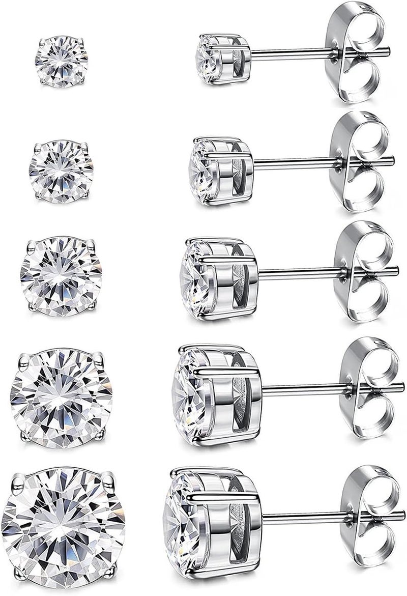 Kainier Women's 14K Gold Plated CZ Stud Earrings Simulated Diamond Round Cubic Zirconia Ear Stud Set（5 Pairs)… - Image 1