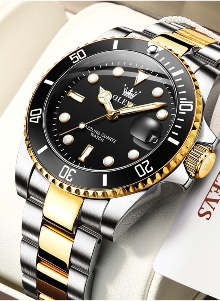 OLEVS - OLEVS Men's Watch Luxury Top Brand One-Way Rotating Outer Ring Design Quartz Watch for Men Auto Date Waterproof Wrist Watches - Image 1