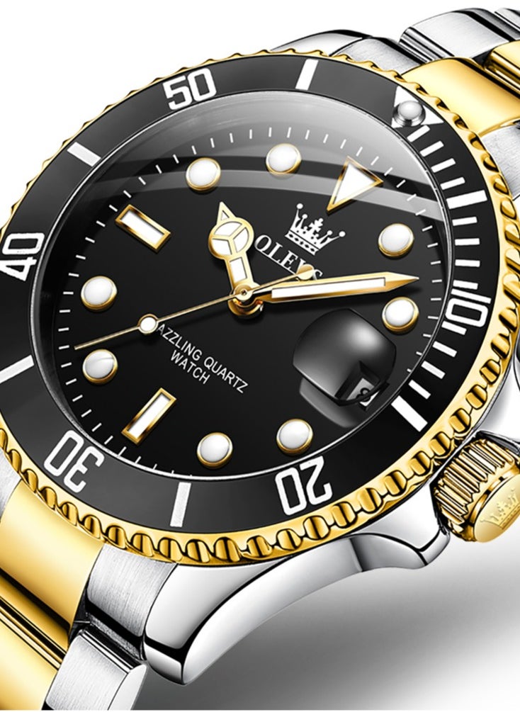 OLEVS - OLEVS Men's Watch Luxury Top Brand One-Way Rotating Outer Ring Design Quartz Watch for Men Auto Date Waterproof Wrist Watches - Image 1