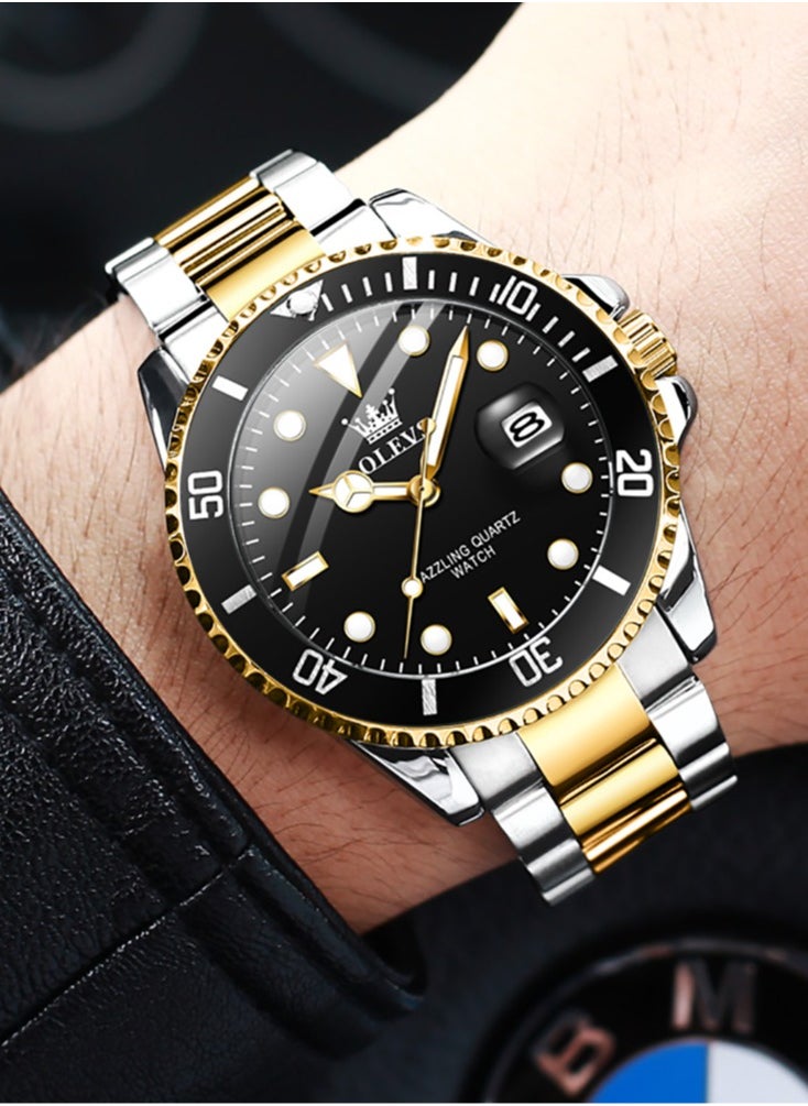 OLEVS - OLEVS Men's Watch Luxury Top Brand One-Way Rotating Outer Ring Design Quartz Watch for Men Auto Date Waterproof Wrist Watches - Image 1