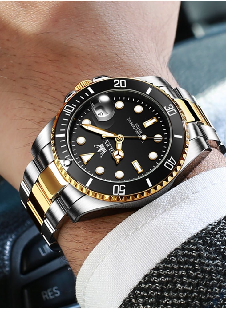 OLEVS - OLEVS Men's Watch Luxury Top Brand One-Way Rotating Outer Ring Design Quartz Watch for Men Auto Date Waterproof Wrist Watches - Image 1