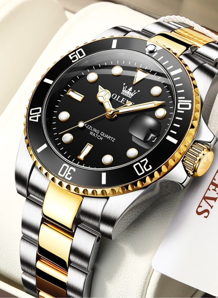 OLEVS Men's Watch Luxury Top Brand One-Way Rotating Outer Ring Design Quartz Watch for Men Auto Date Waterproof Wrist Watches - view 3