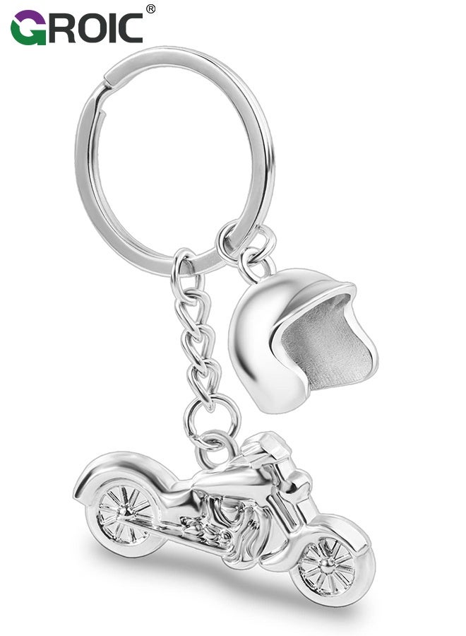 GROIC Motorcycle Keychain, Motorcycle Helmets Key Chain Creative 3D Motorbike Sportbike Street Bike Ring - Silver - Image 1