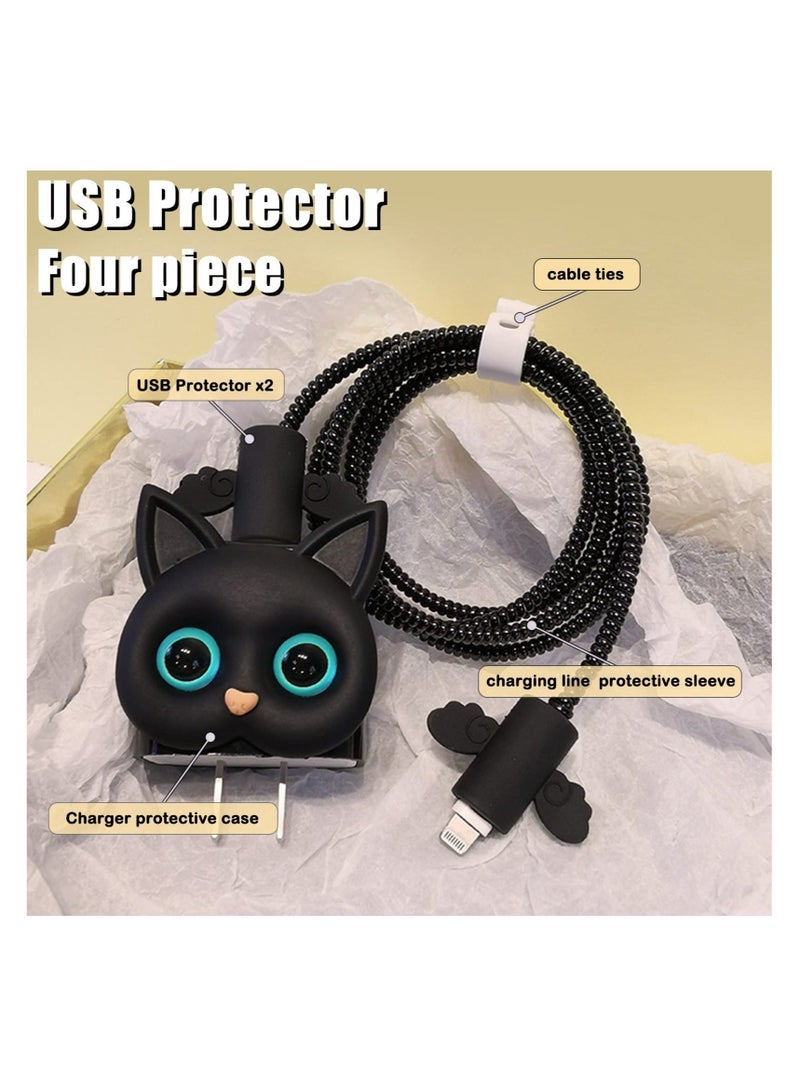 Captaintech SYOSI, Cable Protector Set for iPhone Charger, 3D Cartoon Cat Design, Data Cable Cover Line, USB Wire Cord Saver Protector Compatible with iPhone 11 12 13 14 Pro Max Plus - Image 2