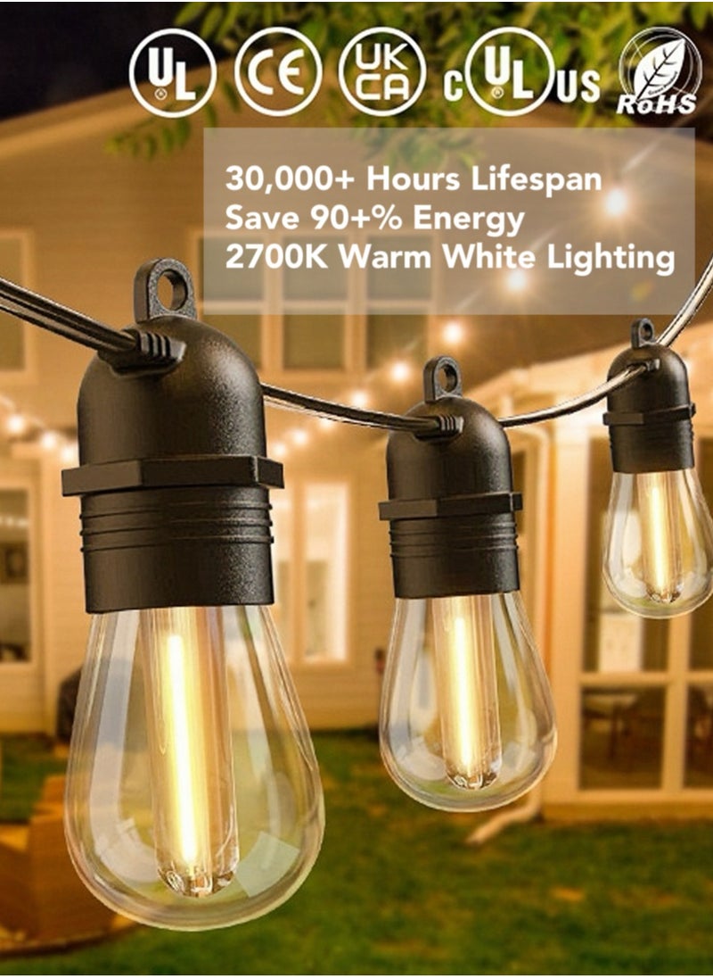 Oasis Casa - 15M Connectable LED Outdoor Lights, LED Hanging Garden Lights, Waterproof Warm White Decorative String Lights 2700k 15+1(Spare) Bulbs for Balcony Patio Terrace Backyard Wedding Party Cafe Restaurant - Image 1