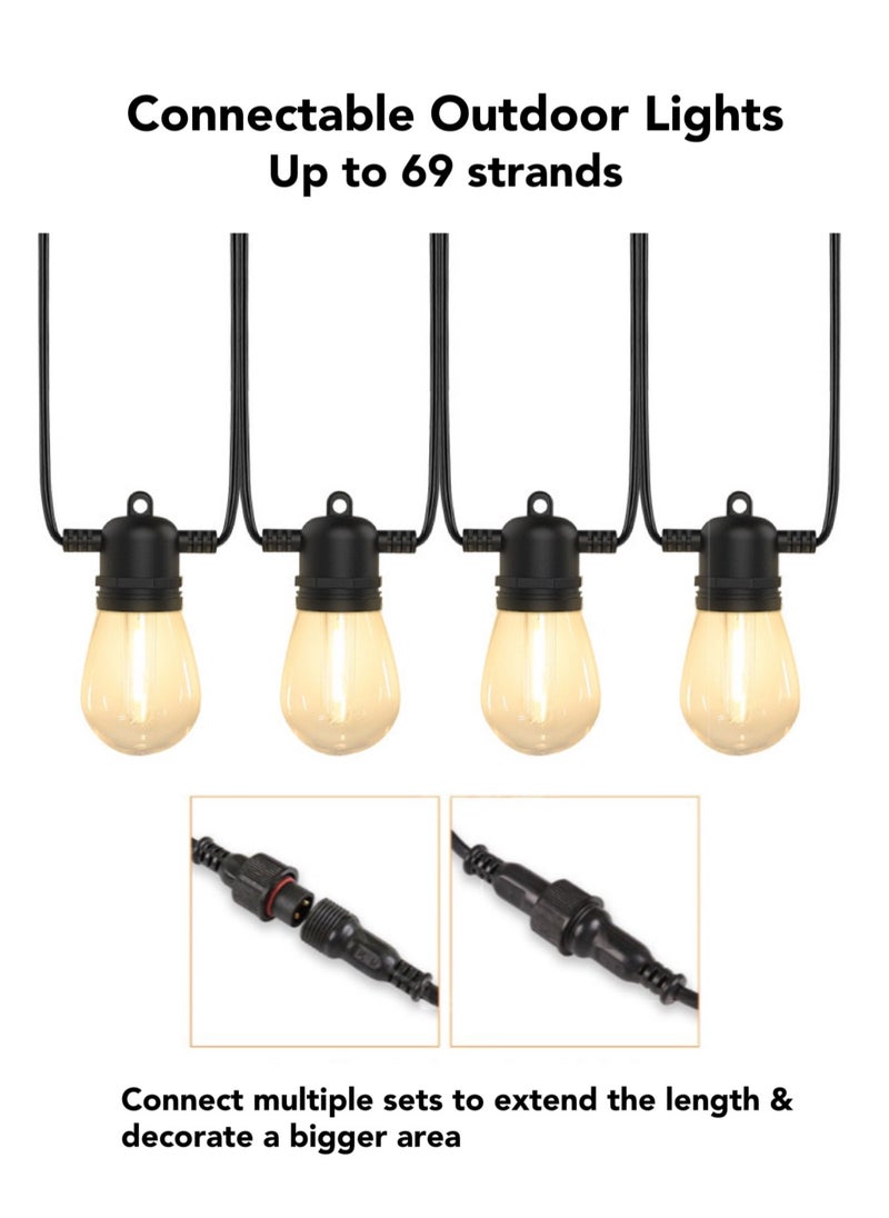 Oasis Casa - 15M Connectable LED Outdoor Lights, LED Hanging Garden Lights, Waterproof Warm White Decorative String Lights 2700k 15+1(Spare) Bulbs for Balcony Patio Terrace Backyard Wedding Party Cafe Restaurant - Image 1