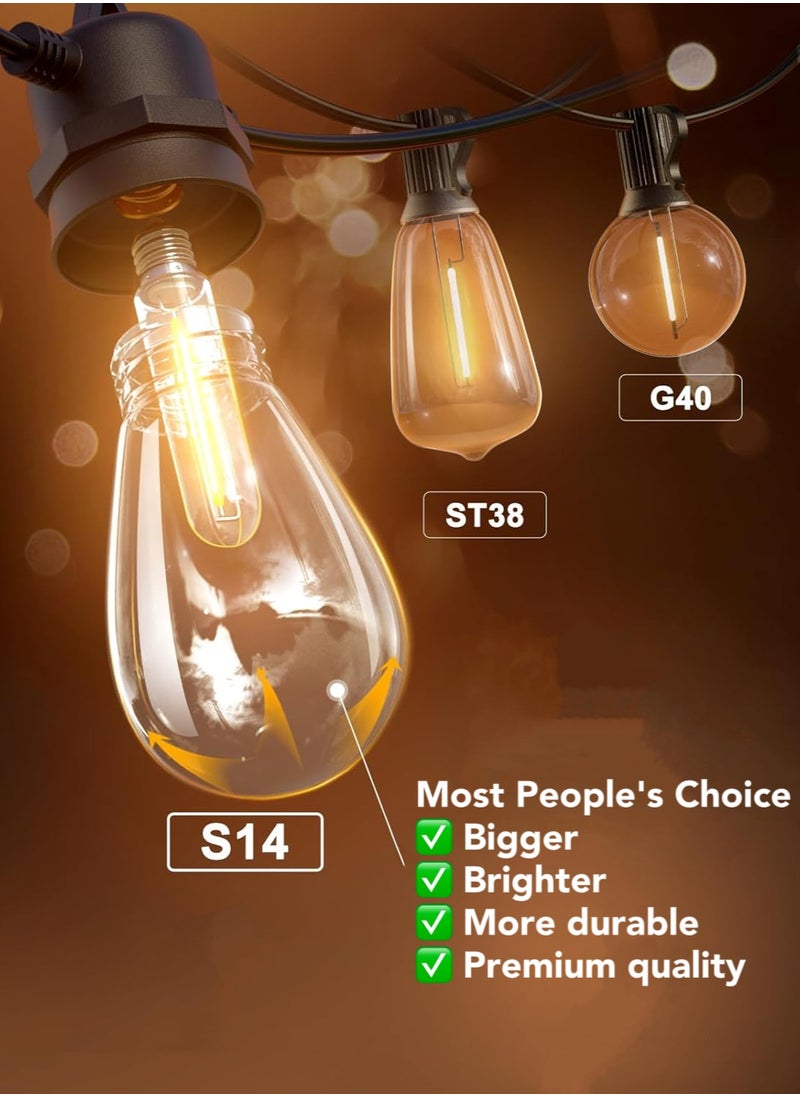 Oasis Casa - 15M Connectable LED Outdoor Lights, LED Hanging Garden Lights, Waterproof Warm White Decorative String Lights 2700k 15+1(Spare) Bulbs for Balcony Patio Terrace Backyard Wedding Party Cafe Restaurant - Image 1