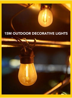 15M Connectable LED Outdoor Lights, LED Hanging Garden Lights, Waterproof Warm White Decorative String Lights 2700k 15+1(Spare) Bulbs for Balcony Patio Terrace Backyard Wedding Party Cafe Restaurant
