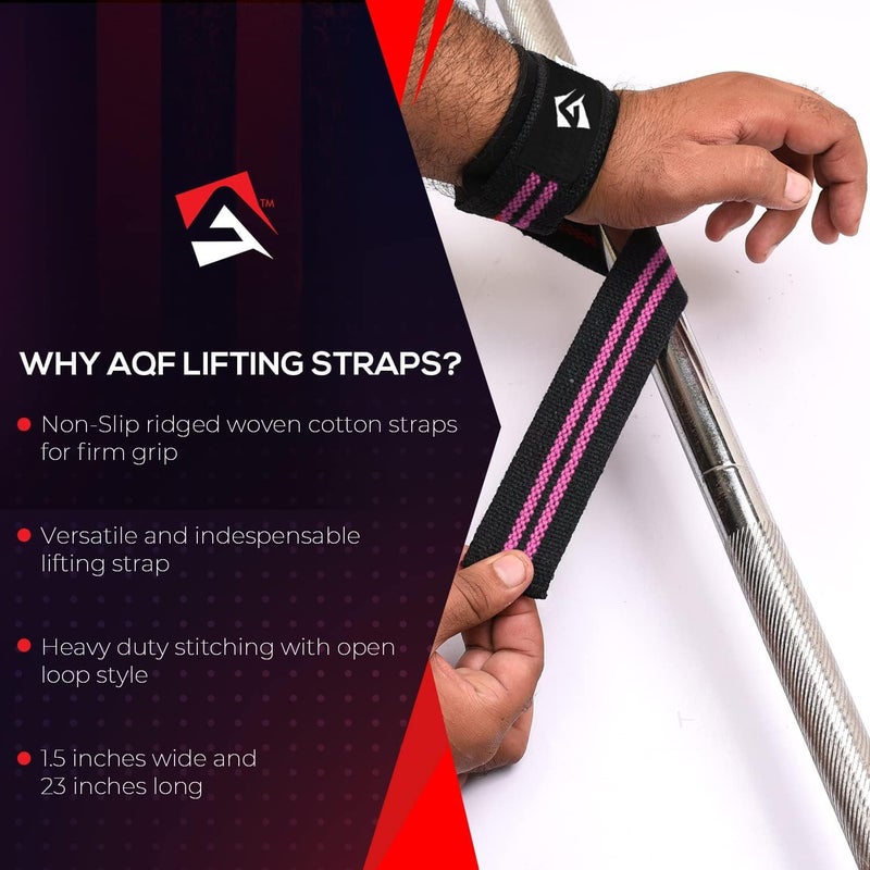 AQF Lifting Wrist Straps for Weightlifting, Powerlifting & Deadlifts – 23” Neoprene Padded Cotton Straps for Strength Training & Gym Workouts - Maximum Grip Support for Men & Women - Image 4