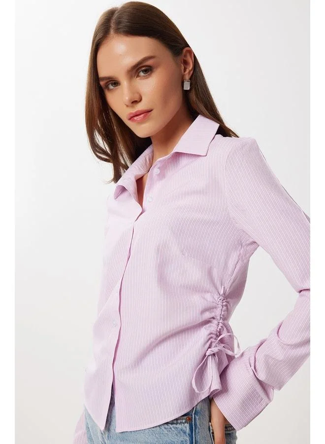 Lovely Istanbul Side-Buttoned Striped Woven Shirt LDZ0079 PINK WHITE.