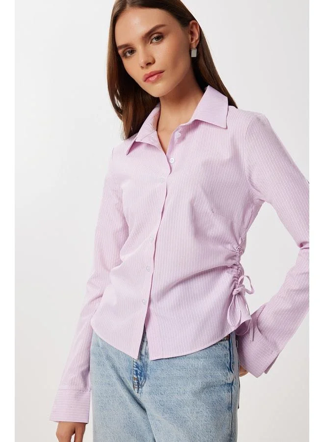 Lovely Istanbul Side-Buttoned Striped Woven Shirt LDZ0079 PINK WHITE.