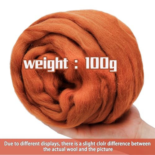 JUPEAN 3.53oz Wool Roving Yarn, Wool Felting Supplies, Pure Wool, Chunky Yarn, Spinning Wool Roving for Needle Felting Wet Felting DIY Hand Spinning (Brown) - Image 2