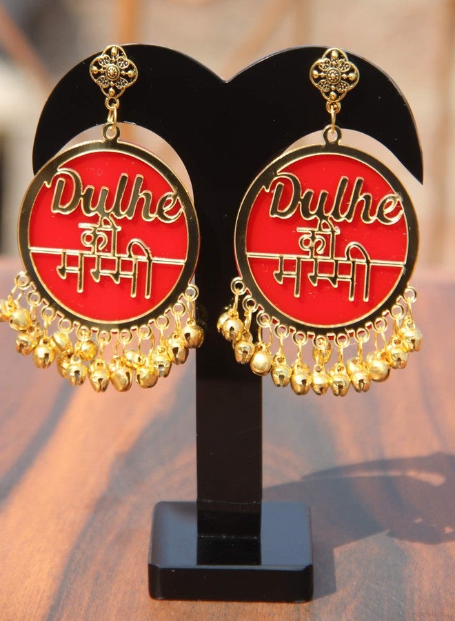 RN Collection Acrylic Dulhe Ki Mummy Earrings For Women & Girls. (Red & Gold) - Image 3