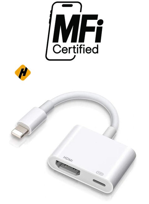 Lightning to HDMI,Apple MFi Certified Lightning to Digital AV Adapter,1080P Audio & 4K Video HDMI Sync Screen Connector with Charging Port for iPhone 11/XS/XR/X/8 7, iPad on HD TV/Monitor/Projector