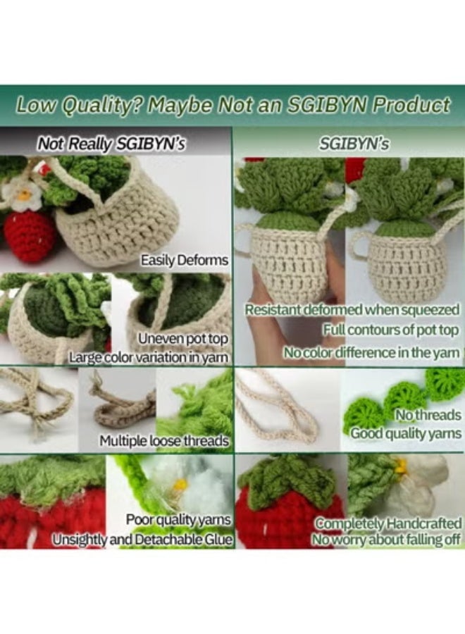 COYO نبات معلق بالكروشيه للسيارة، زينة داخلية للسيارة، إكسسوارات سيارة جمالية بالفراولة للنساء، زينة للسيارة، تعليقات لمرآة الرؤية الخلفية، زينة سيارة بوهو - Image 4