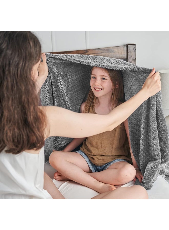 NEWCOSPLAY Super Soft Twin Blanket Grey Premium Silky Flannel Fleece Leaves Pattern Lightweight Bed Blanket All Season Use Grey Twin60x80 - Image 2
